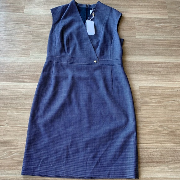 Hugo boss textured wool sleeveless sheath dress